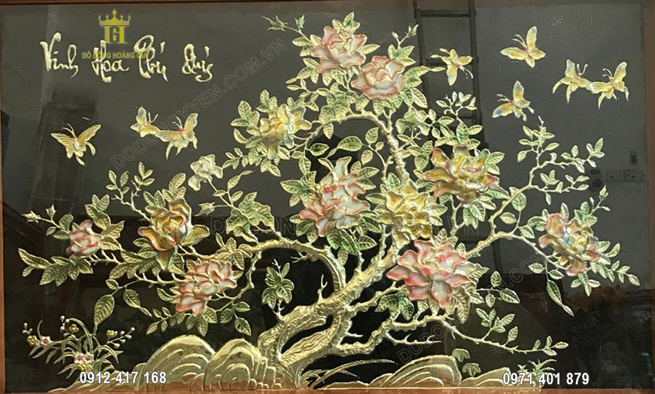 Tranh vinh hoa ph&uacute; qu&yacute; đồng v&agrave;ng 1m35